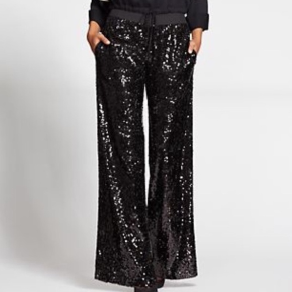 New York & Company Pants - Gabrielle Union Black Sequin Palazzo Pants XS